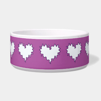 Curly Heart White on Purple Ceramic Pet Bowl