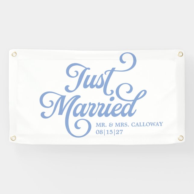 Curly Just Married Car Banner (Horizontal)