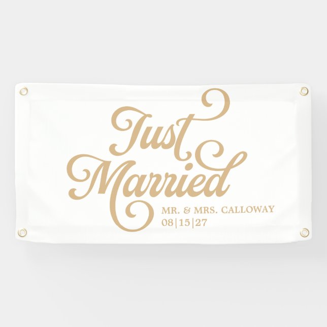 Curly Just Married Car Banner (Horizontal)