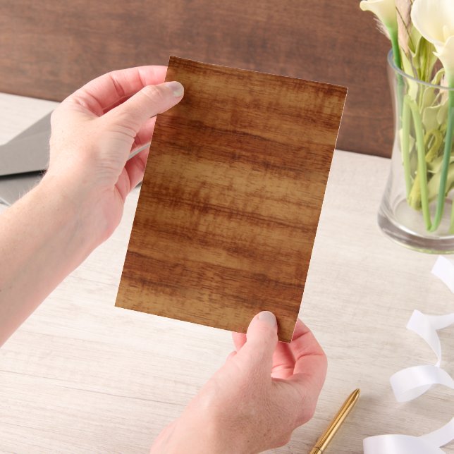 Curly Koa Acacia Wood Grain Look Vellum Invitations (Handheld)