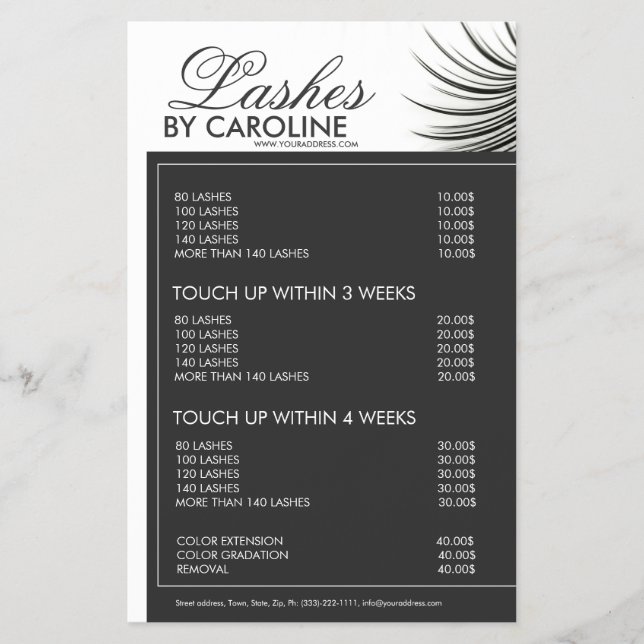 Curly Lashes Eyelash Extensions Black Price List Flyer (Front)
