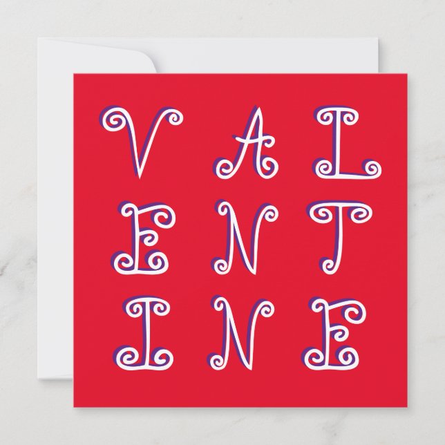 Curly Lettering Bright Red Modern Valentines Day Holiday Card (Front)