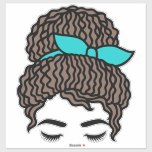 Curly Messy Bun Sticker Curly Hair Bun Girl Viny