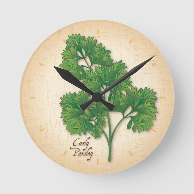 Curly Parsley Herb Round Clock (Front)