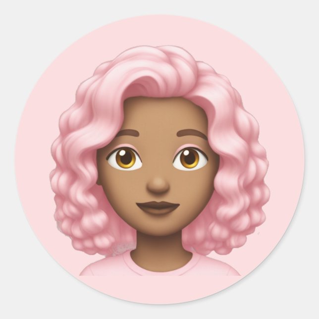 Curly Pink-Haired Emoji  Classic Round Sticker (Front)
