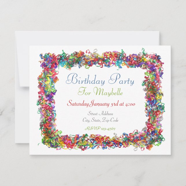 Curly Ribbon Birthday Party Invitation (Front)