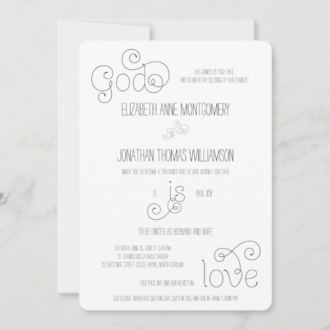 Curly Script God is Love Christian Wedding Invitation (Front)