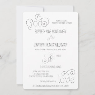 Curly Script God is Love Christian Wedding Invitation