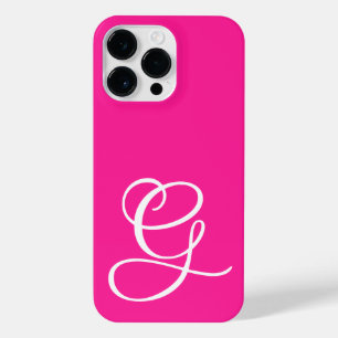 Curly Script Monogrammed Hot Pink iPhone 14 Pro Max Case