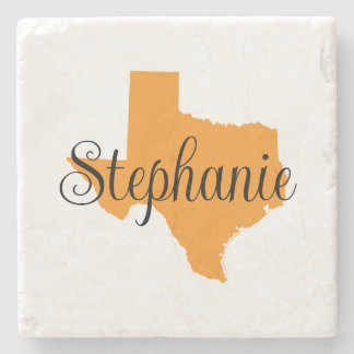 Curly Script Name Orange Texas Stone Coaster