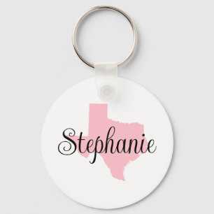 Curly Script Name Pink Texas Family Photo Key Ring