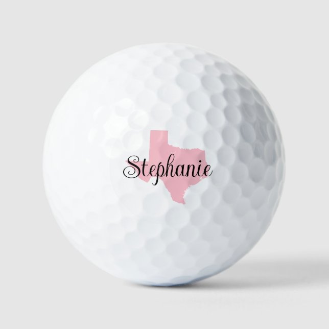 Curly Script Name Pink Texas Golf Balls (Front)