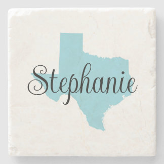 Curly Script Name Robin Egg Blue Texas Stone Coaster