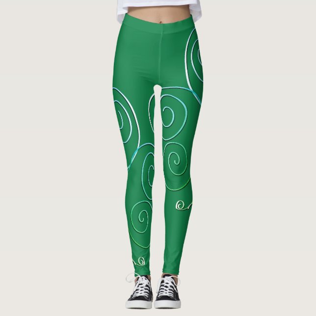 Curly Shamrock St. Patrick's Green Leggings (Front)