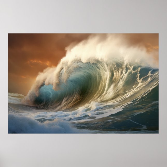 Curly Wave Ocean Force Nature Seascape  Poster (Front)