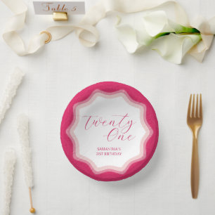 Curly Wavy Pink Retro 21st Birthday Sticker Paper Plate