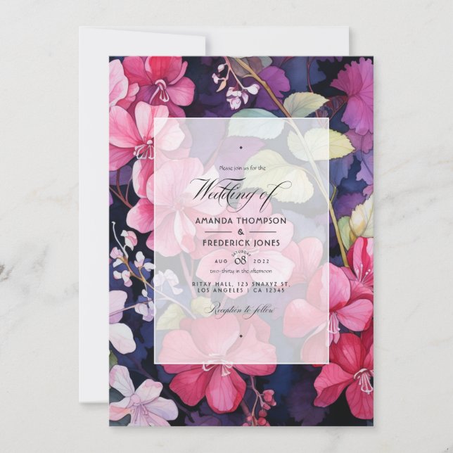 Currant and Rose Floral Spring Wedding Invitation (Front)