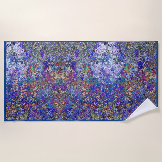 Currant Leaves Tree Art Personalised Beach Towel (Front)