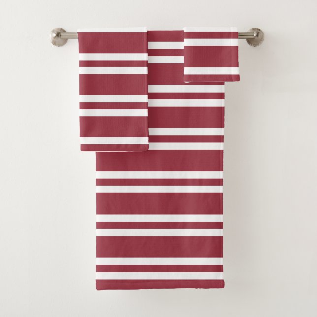 Currant Red and White Stripes Bath Towel Set (Insitu)