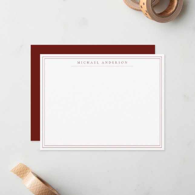 Currant Red Double Thin Border Correspondence Card (Front/Back In Situ)