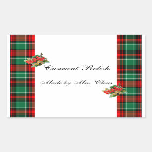 Currants Green Red Plaid Custom Holiday Recipe Rectangular Sticker