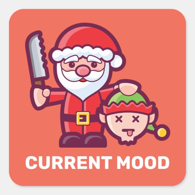 Current Mood Santa and Elf Square Sticker (Front)