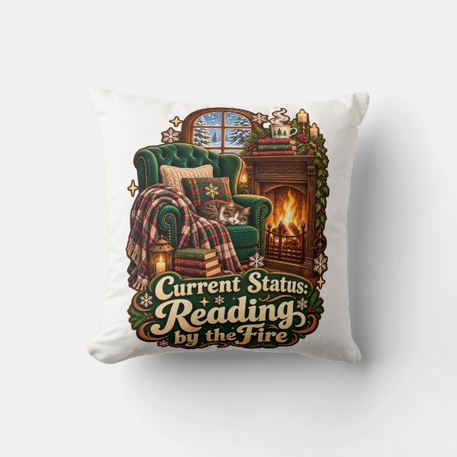 Current Status Reading by the Fire Winter Cushion (Front)