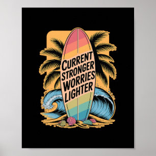 Current Stronger Worries Lighter - Surfer Quote  Poster
