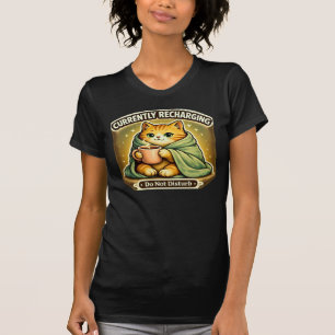 Currently Recharging Cat Coffee Design Introvert T-Shirt