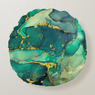 Currents of translucent hues, snaking metallic swi round cushion