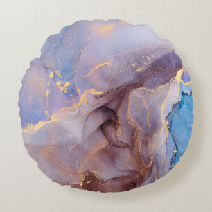 Currents of translucent hues, snaking metallic swi round cushion