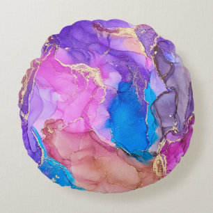 Currents of translucent hues, snaking metallic swi round cushion