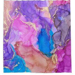 Currents of translucent hues, snaking metallic swi shower curtain