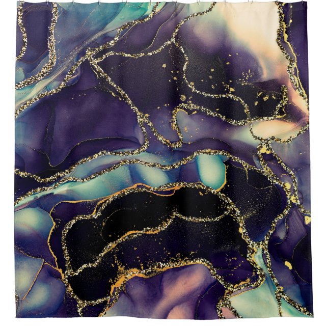 Currents of translucent hues, snaking metallic swi shower curtain (Front)