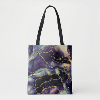 Currents of translucent hues, snaking metallic swi tote bag