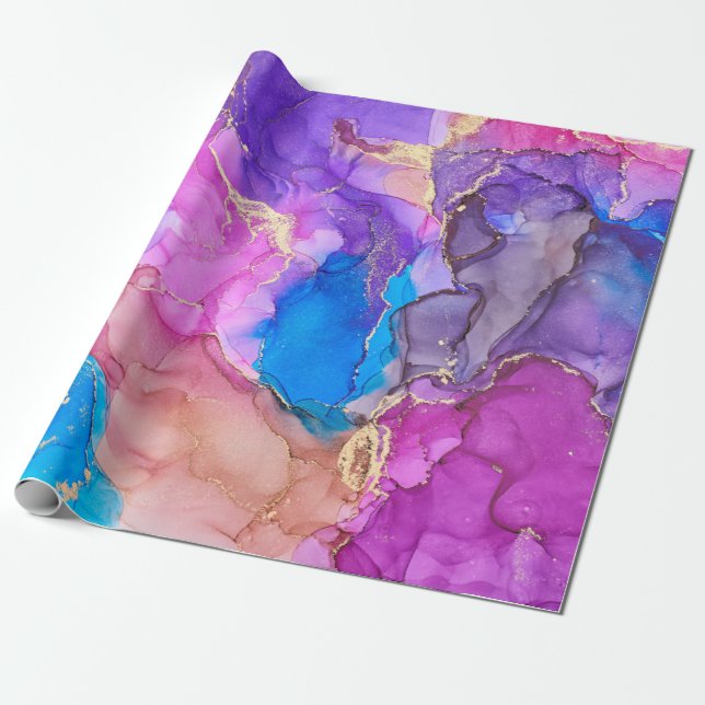 Currents of translucent hues, snaking metallic swi wrapping paper (Unrolled)