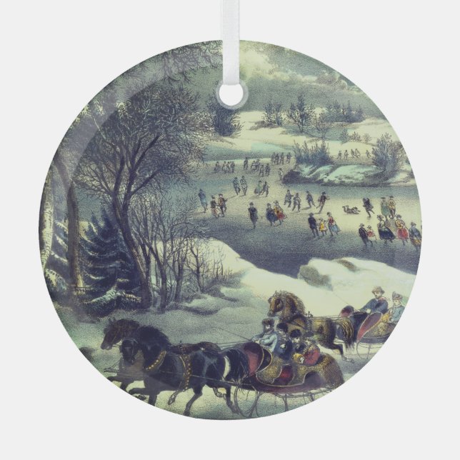 Currier & Ives' Central Park in Winter  Glass Tree Decoration (Front)