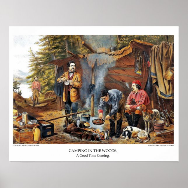 Currier & Ives Lithograph: Camping in the Woods Poster (Front)