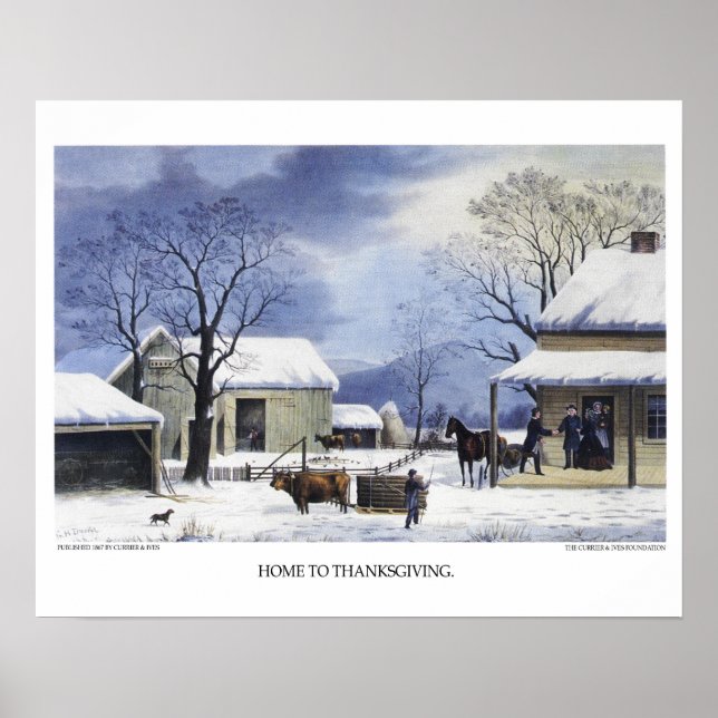 Currier & Ives Lithograph: Home to Thanksgiving Poster (Front)