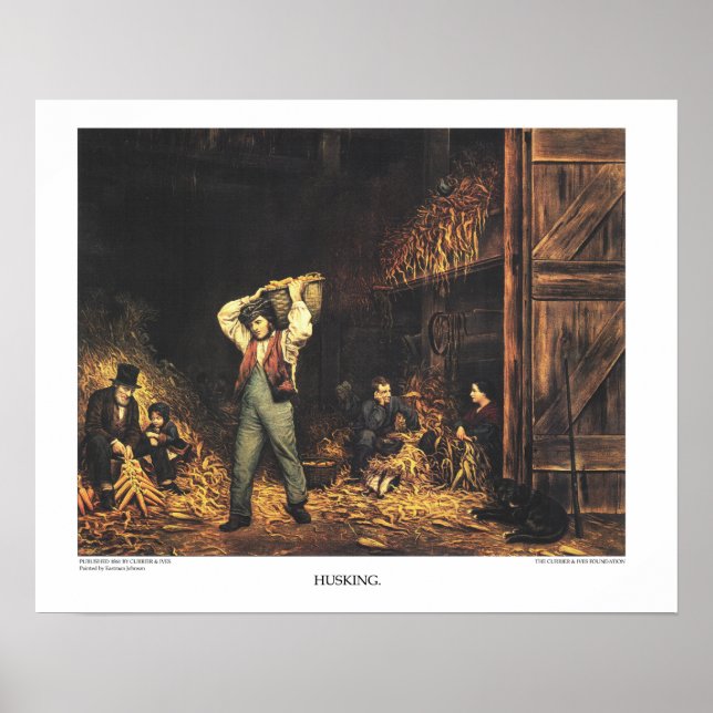 Currier & Ives Lithograph: HUSKING Poster (Front)