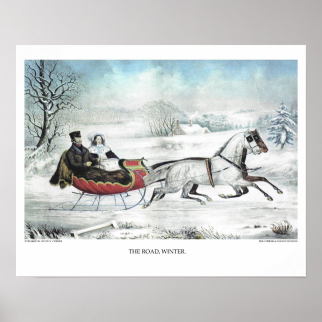 Currier & Ives Lithograph: THE ROAD, WINTER Poster (Front)