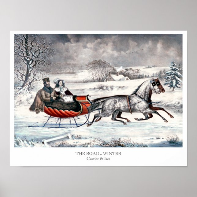 Currier & Ives - Poster -  THE ROAD, WINTER (Front)