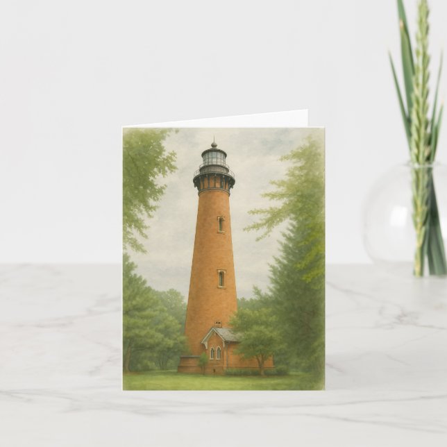 Currituck Beach Lighthouse Watercolor Note Card (Front)