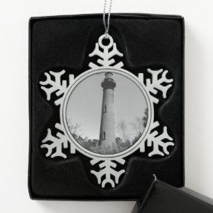 Currituck Lighthouse Snowflake Pewter Christmas Ornament