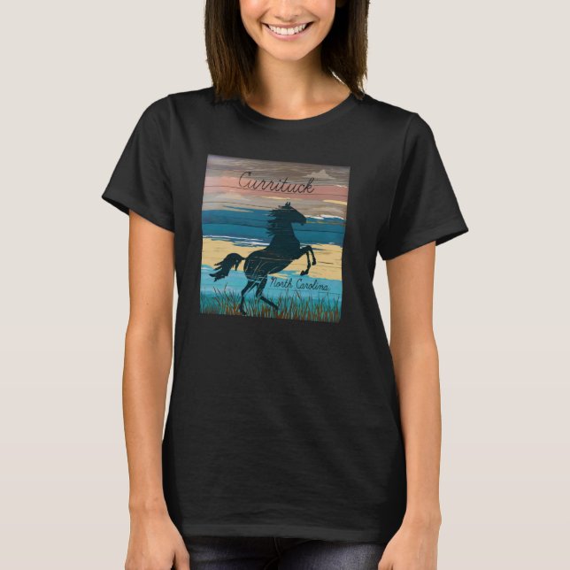 Currituck NC Outer Bank Wild Horses Nautical Coast T-Shirt (Front)