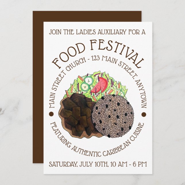 Curry Goat Rice and Peas Caribbean Food Festival Invitation (Front/Back)