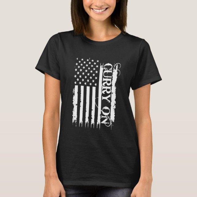 Curry On United States Distressed w US Flag T-Shirt (Front)