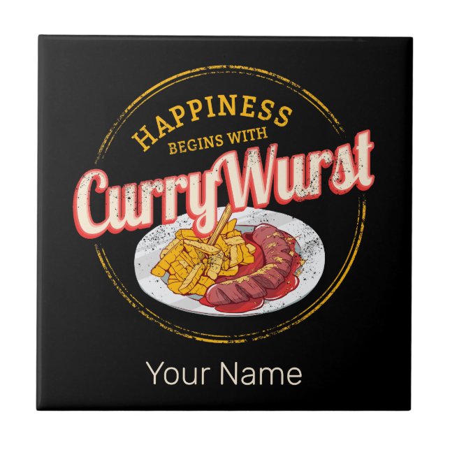 Currywurst Retro Sausage Vintage French Fries Ceramic Tile (Front)