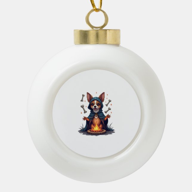 Cursed Chihuahua Ritual Dog Ceramic Ball Christmas Ornament (Front)
