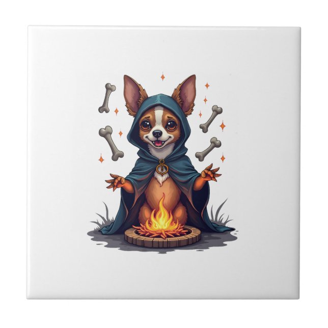 Cursed Chihuahua Ritual Dog Ceramic Tile (Front)